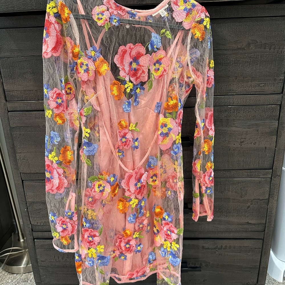For Love And Lemons Multicolor Floral Sheer Dress